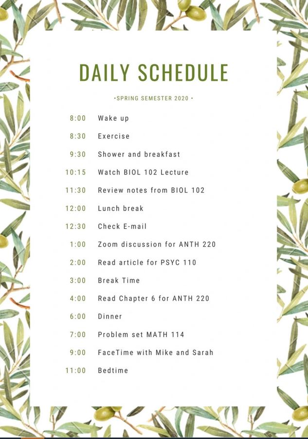 An example daily schedule