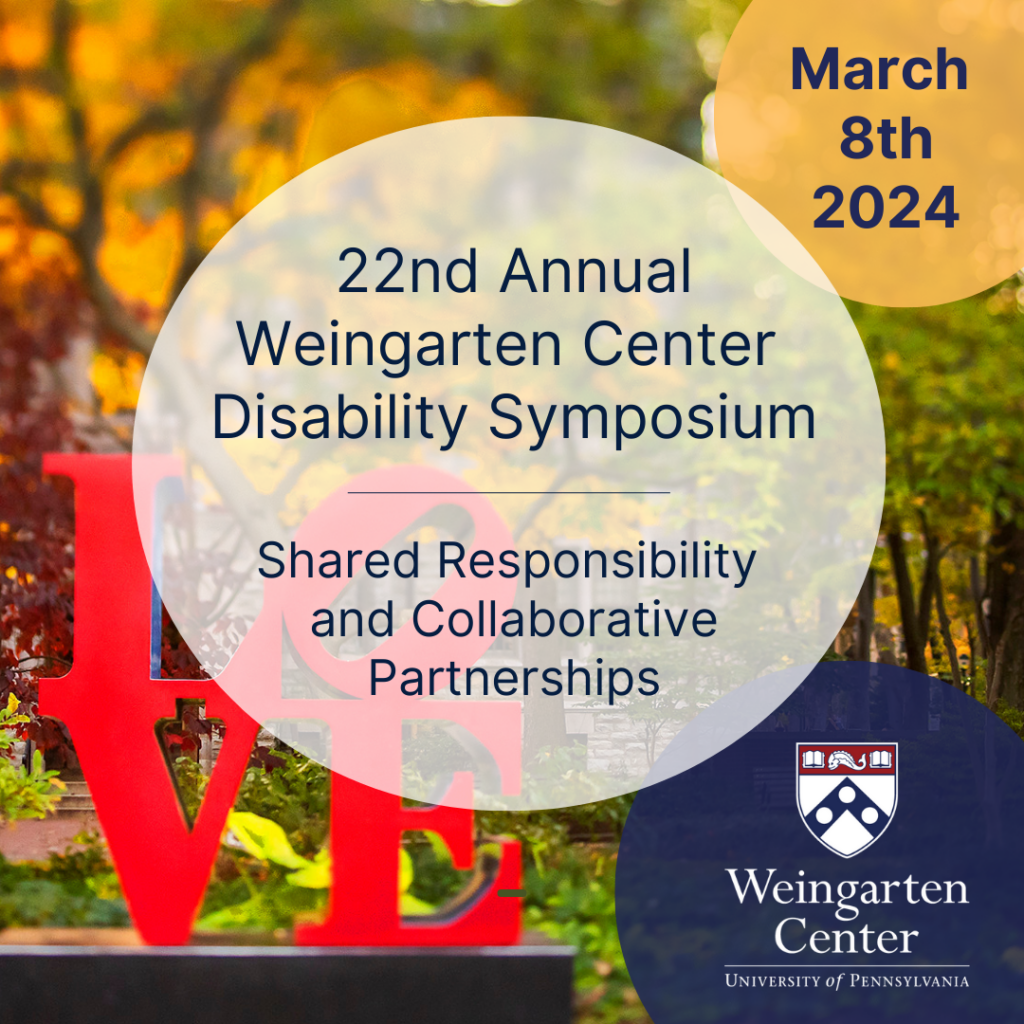 Image displaying the symposium name and date, with Love statue from UPenn's campus featured in the background.
