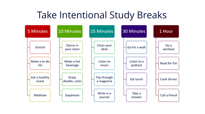 Examples of intentional study breaks outlined in article