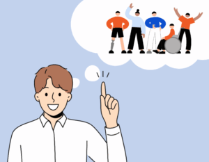 Student with a thought bubble which contains a group of student waving enthusiastically